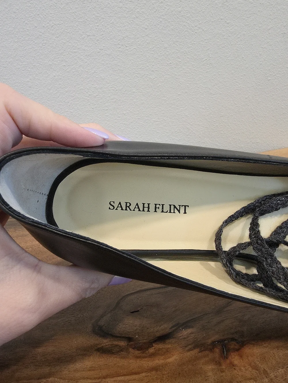 Sarah Flint Lily Ankle Tie Black Leather Flats -NWOT